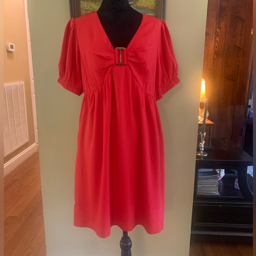 Joy Joy Vibrant Red Midi Dress with Front Buckle